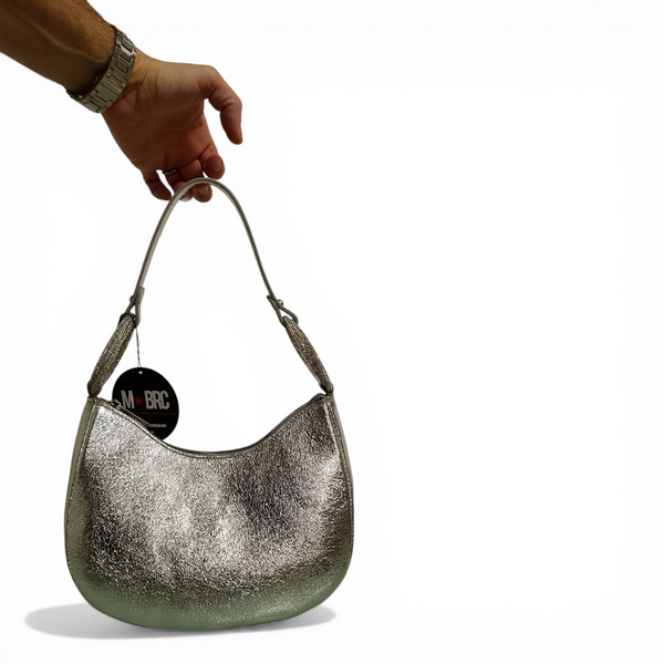 borsa in vera pelle mbrc colore argento da cerimonia o serata glemour modello cristal.