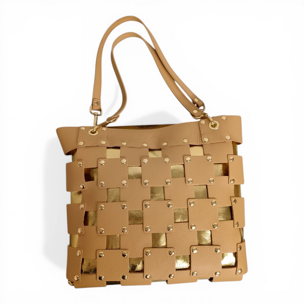 borsa in vera pelle mbrc modello square colore camel codice h143.