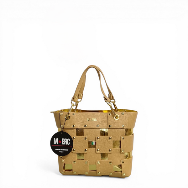borsa in vera pelle mbrc modello square colore camel codice h144.