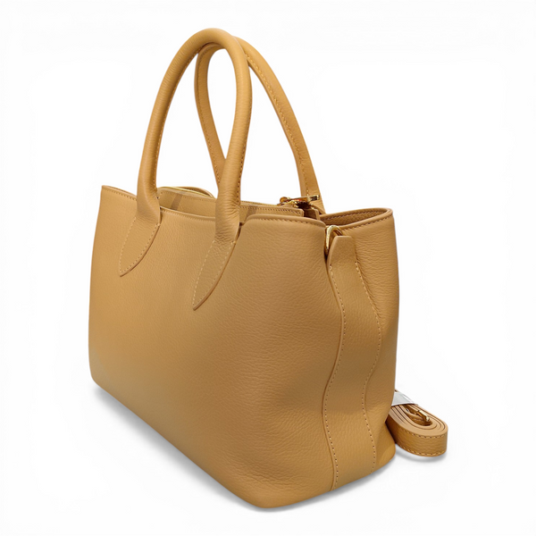 Borsa a mano in vera pelle mbrc colore camel con doppia tracolla,modello obona codice h057.