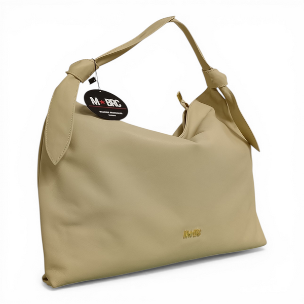 borsa mbrc in vera pelle modello petali di colore beige codice h156.