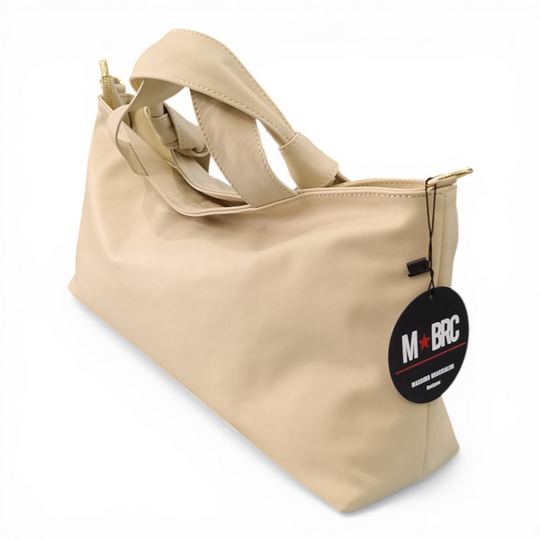 Borsa in vera pelle mbrc modello petali colore beige codice h156.