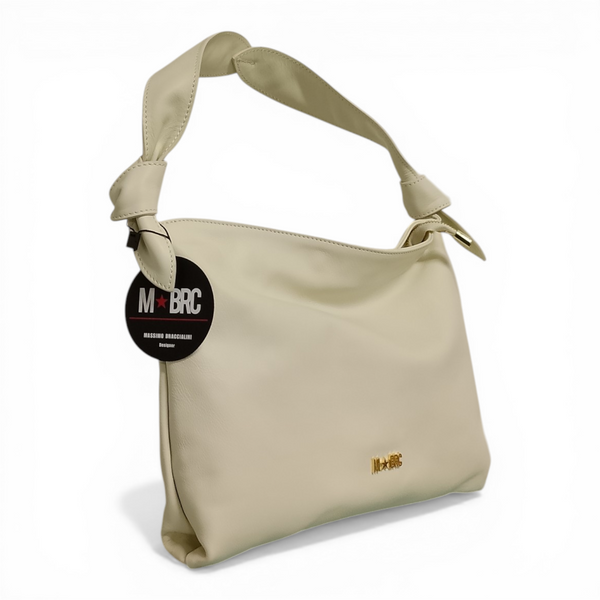 Borsa mbrc vera pelle odello petali colore panna codice h157.