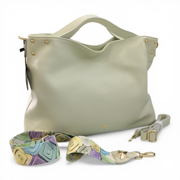 Borsa a mano in vera pelle con doppia tracolla mbrc di colore verde acqua codice h073.