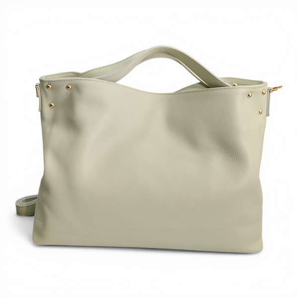Borsa a mano in vera pelle con doppia tracolla mbrc di colore verde acqua codice h073.