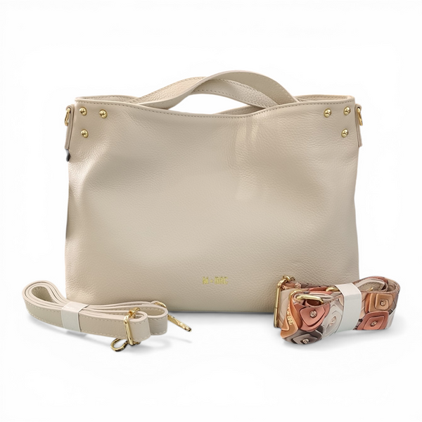Borsa a mano in vera pelle mbrc colore avorio con doppia tracolla codice h073.