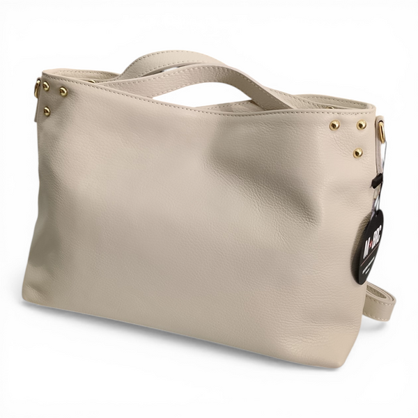 Borsa a mano in vera pelle mbrc colore avorio con doppia tracolla codice h073.