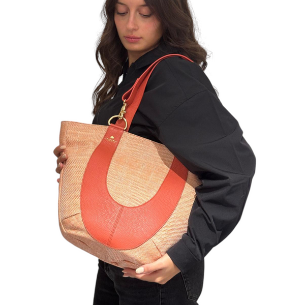 borsa cuoieria fiorentina modello shopping uma colore papaia.