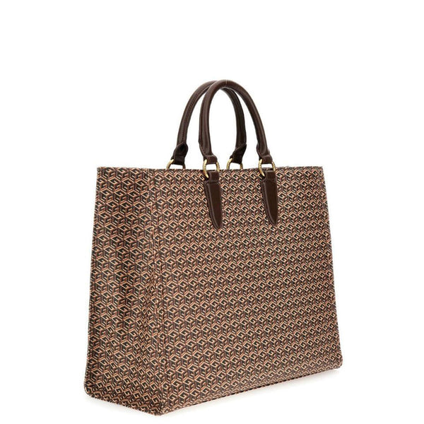 Borsa a mano con tracolla guess modello rainee colore brown logo rose.