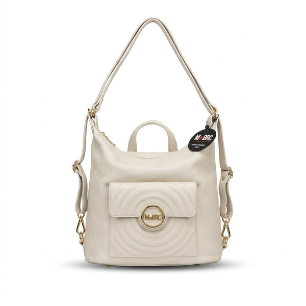 Zaino in vera pelle mbrc di colore bianco modello round coice h207.