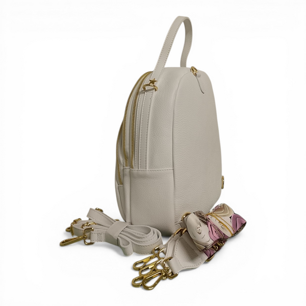 Zaino in vera pelle mbrc di colore bianco con doppi spallacci modello obona codice h100.