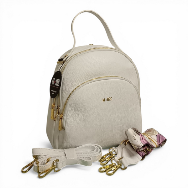 Zaino in vera pelle mbrc di colore bianco con doppi spallacci modello obona codice h100.