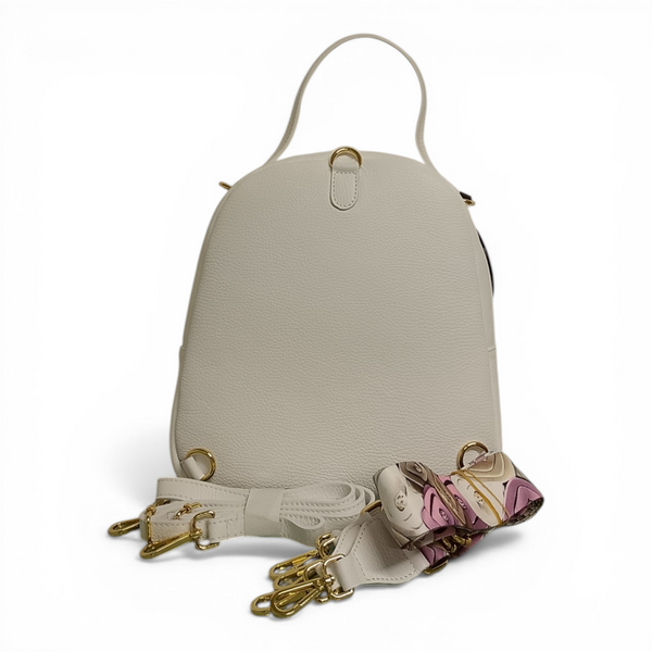 Zaino in vera pelle mbrc di colore bianco con doppi spallacci modello obona codice h100.