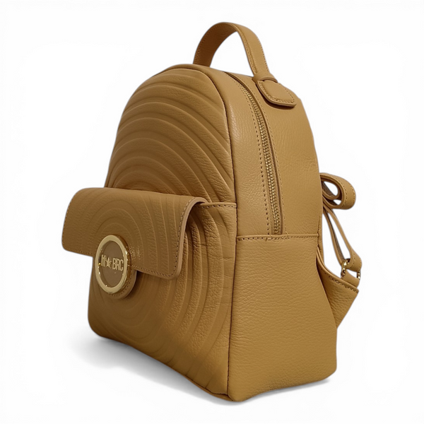 Zaino MBRC Round H206 Camel vista frontale con logo dorato