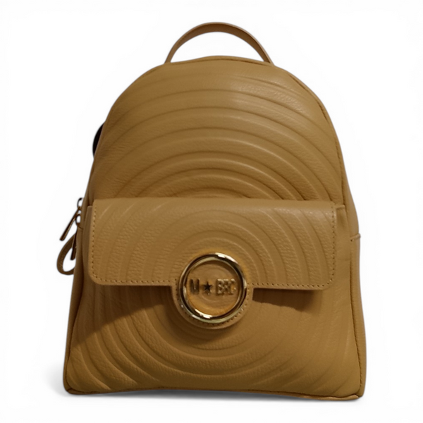 Zaino MBRC Round H206 Camel vista frontale con logo dorato